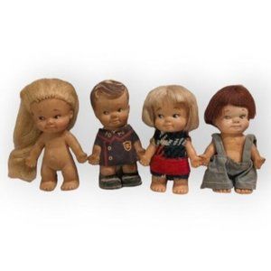 4 PeeWee HeeWee Dolls 1965 Lot Hong Kong Boy Police Outfit Blonde Brunette Vtg